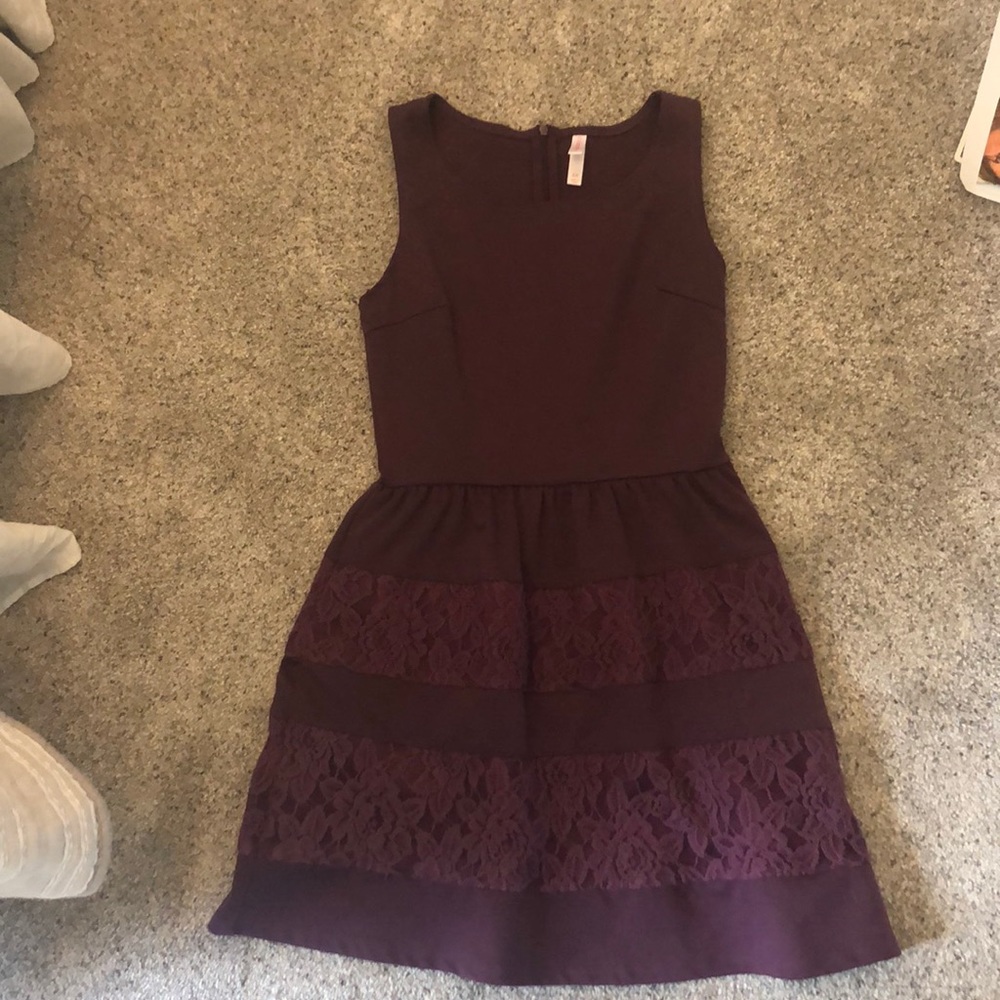 Plum Purple Dress with lace stripes